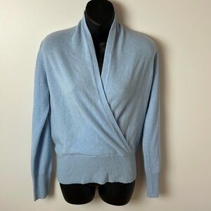 Neiman Marcus blue 100% Cashmere  Wrap V-Neck Sweater powder blue